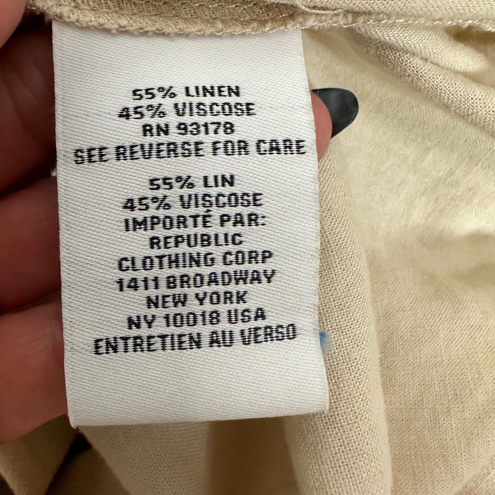 Magashoni Linen blend Sleeveless Tan Beige Midi Dress Embroidered Trim size med - Picture 8 of 9